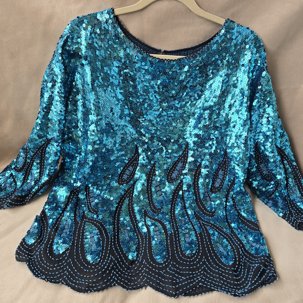 Vintage Sequin & Beaded Top – Size L ✨